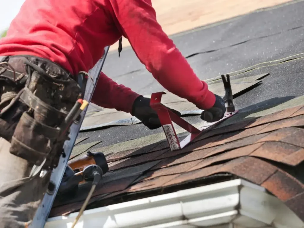 Meridian Roofing and Renovation crew installing architectural shingles on a St. Louis roof