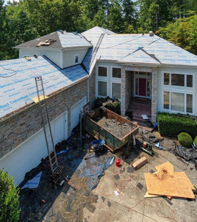 Drone footage during roof inspection near me in Ladue, MO